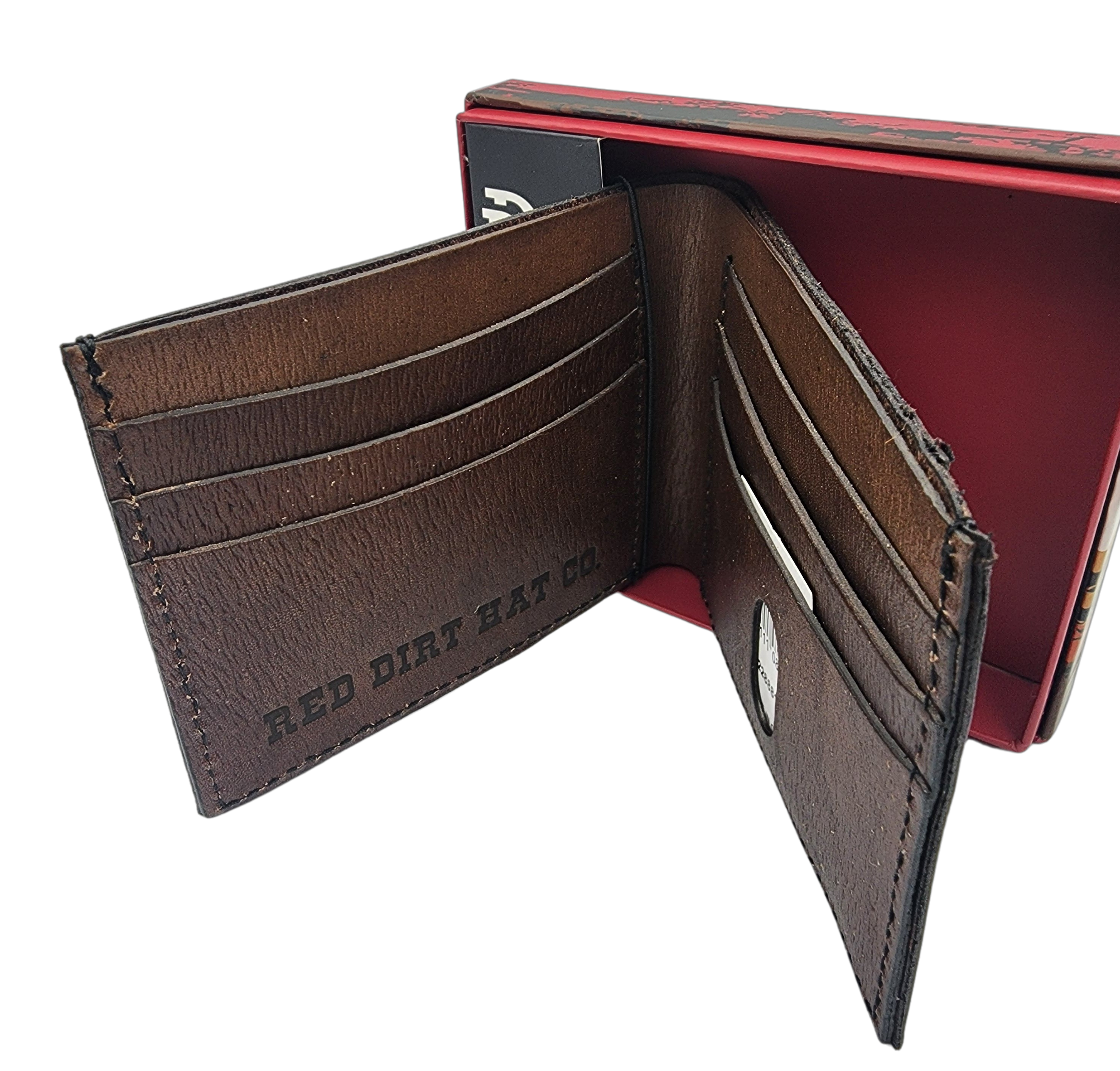 Red Dirt Hat Company Men's Genuine Leather Western Bifold Wallet (Red  Southwest Pattern)