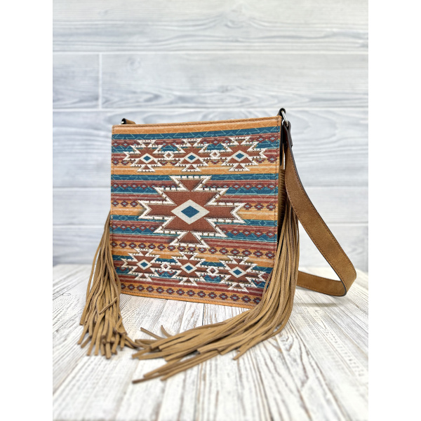 SQUARE CROSSBODY W/ NEUTRAL SOUTHWESTERN PATTERN