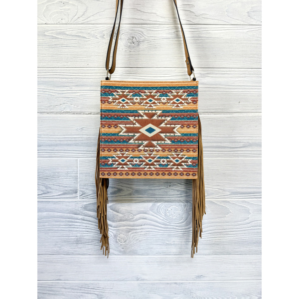 SQUARE CROSSBODY W/ NEUTRAL SOUTHWESTERN PATTERN - Image 2