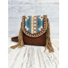 LADIES SADDLE POUCH TAN W/ SUEDE BUCKSTITCH