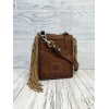 LADIES SADDLE POUCH TAN W/ SUEDE BUCKSTITCH - Image 4