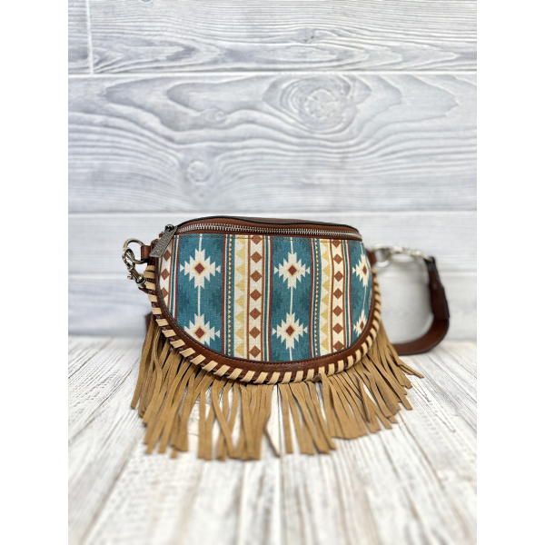 SLING POUCH BLUE AND SIENNA SOUTHWESTERN PATTERN