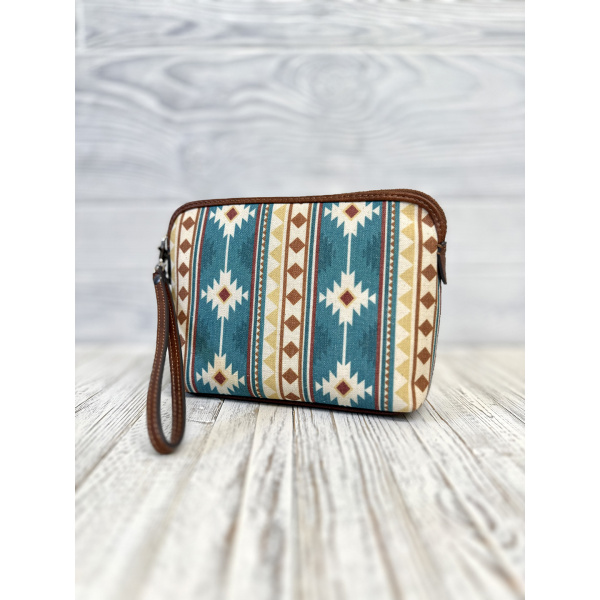 LADIES COSMETIC POUCH W/ SOUTHWESTERN PATTERN