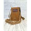 LADIES CROSSBODY PHONE BAG NEUTRAL SOUTHWESTERN PATTERN WITH FRINGE - Image 3