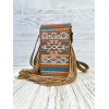 LADIES CROSSBODY PHONE BAG NEUTRAL SOUTHWESTERN PATTERN WITH FRINGE
