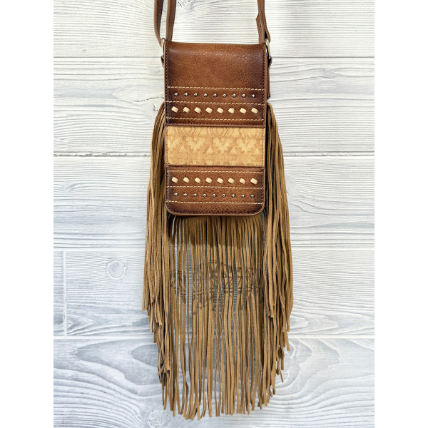 CROSSBODY PHONE TAN WITH AZTEC DESIGN - Image 2