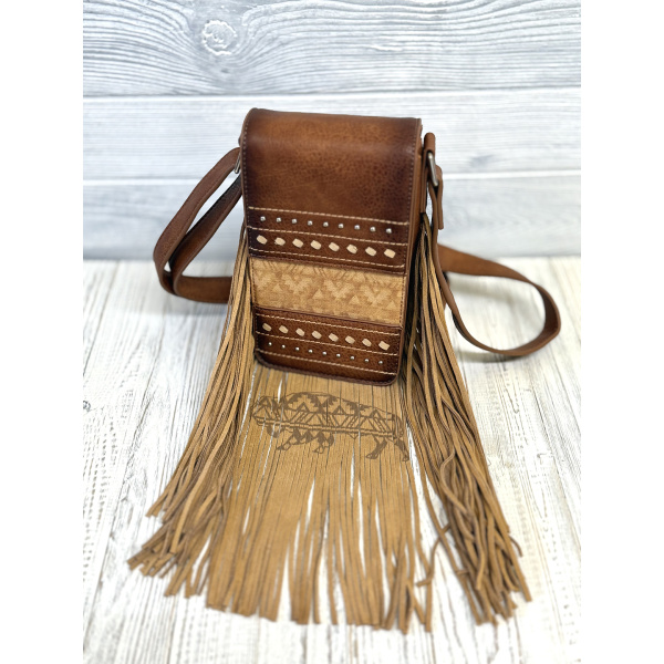 CROSSBODY PHONE TAN WITH AZTEC DESIGN