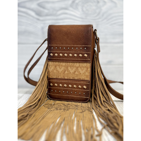 CROSSBODY PHONE TAN WITH AZTEC DESIGN - Image 3