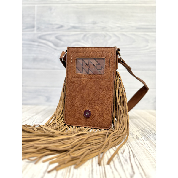 CROSSBODY PHONE TAN WITH AZTEC DESIGN - Image 4