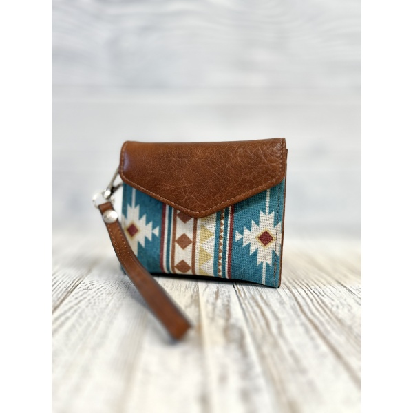 MINI WALLET BLUE AND SIENNA SOUTHWESTERN PATTERN