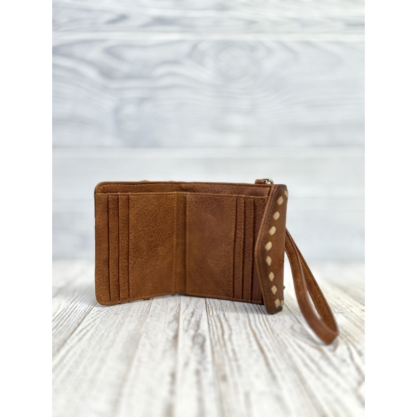 MINI WALLET TAN WITH AZTEC DESIGN AND BUCKSTITCH - Image 2