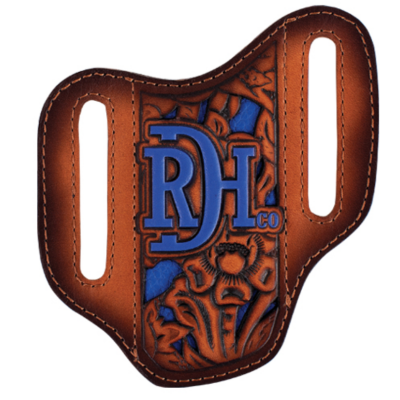 PANCAKE KNIFE SHEATH TOOLED W/ COBALT INLAY