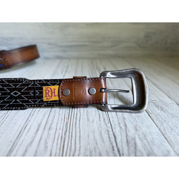 MENS GENUINE LEATHER BELT TOOLED W/ COBALT INLAY - Image 4