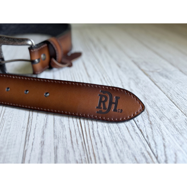 MENS GENUINE LEATHER BELT TOOLED W/ COBALT INLAY - Image 3