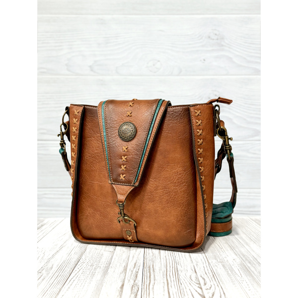 RED DIRT HAT CO LADIES CROSSBODY TAN W/CONCHO - Image 2