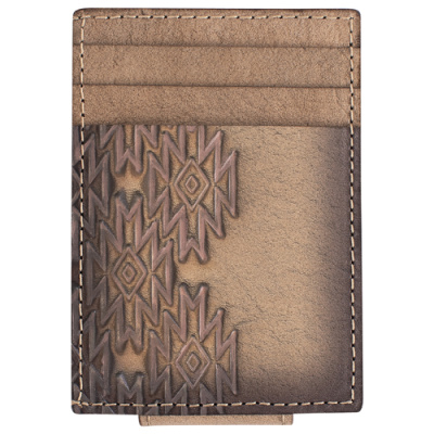 CARD CASE W/MAGNET CLIP TAN AZTEC DESIGN