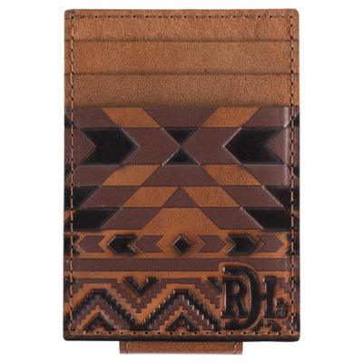 CARD CASE W/MAGNET CLIP BROWN SOUTHWESTERN DESIGN