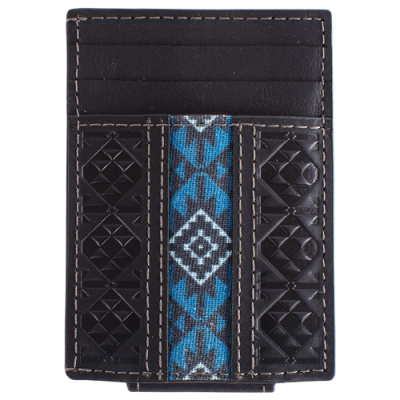 CARD CASE W/MAGNET CLIP BLACK W/BLUE INLAY