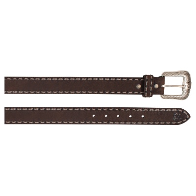 Men’s Genuine Leather Belt – Solid Brown with Stitched Edge
