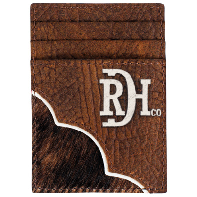 Men’s Card Case with Magnetic Clip – White Yoke with Hair-On Brown Hide