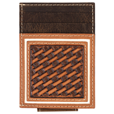 Men's Card Case with Magnetic Clip – Basketweave with Bone Inlay