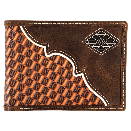 Men’s Bifold Wallet – Two-Toned Brown Basketweave w/ Yoke & Concho