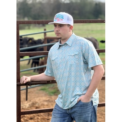 Cowboy Casual Men’s Short Sleeve Polo - Blue Tribal