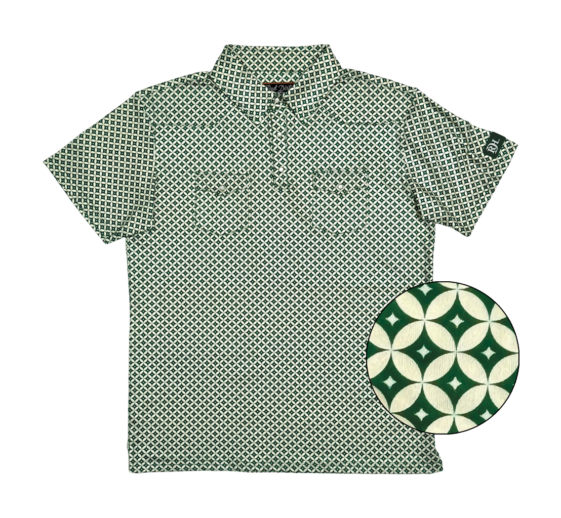 Cowboy Casual Men’s Short Sleeve Polo - Green Abstract - Image 2